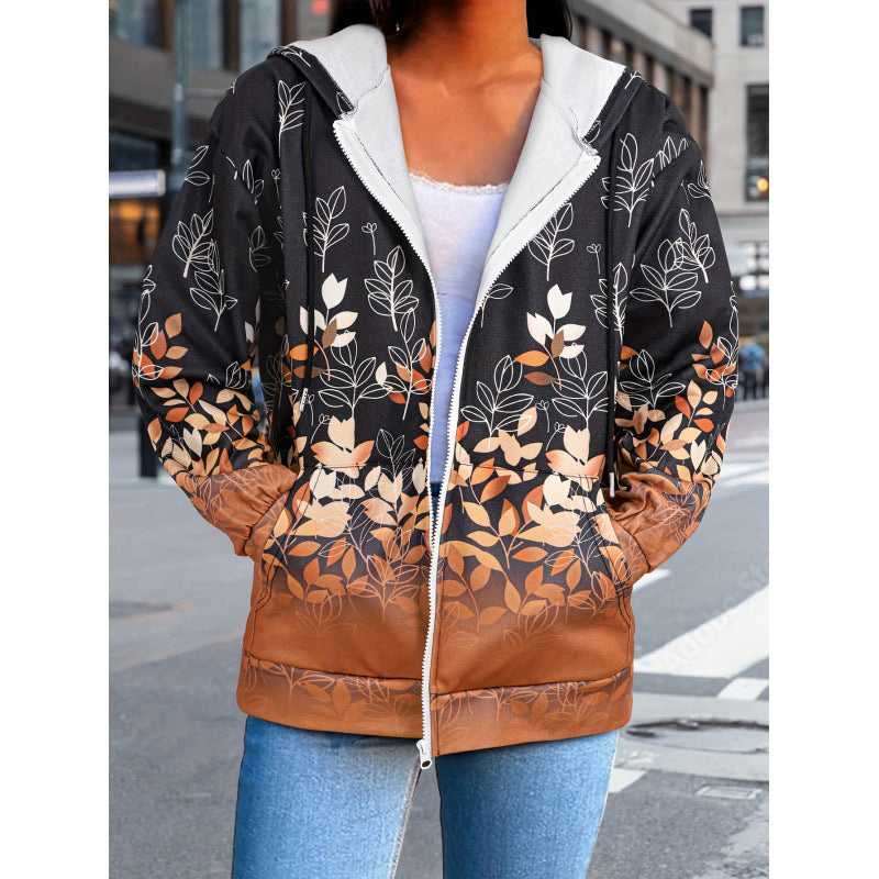 Long Sleeved Zipper Women's Hooded Sweatshirt American Santa Claus Jacket Personalized Denim Print Spring & Fall New Top