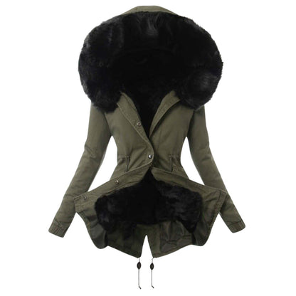 Womens Winter Warm Faux Fur Collar Zip-Up Long-Sleeve Coat