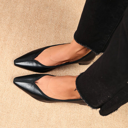 Vintage Style 2026 Spring Autumn Casual Retro Block Heel Pointed Toe Women Pumps Full Leather Low Cut Office Mid Heel Shoes