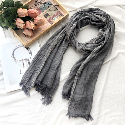 Japanese Korean Striped Solid Color Cotton And Linen Scarf