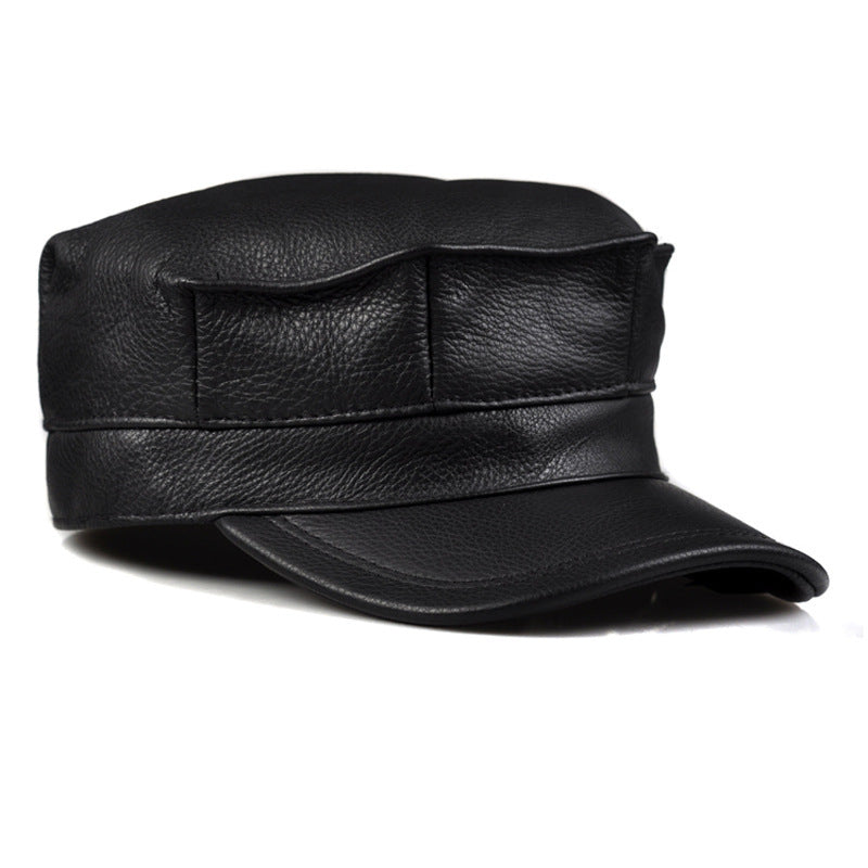 Autumn Winter Men's Genuine Leather Octagonal Cap