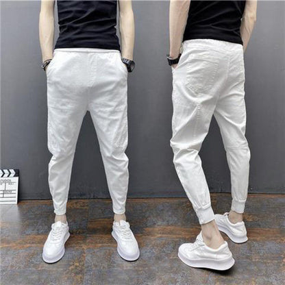 Slim-fitting Ankle Length Trousers Solid Color Elastic Ankle-tied Harem Pants