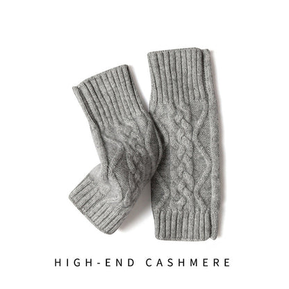 Solid Color Knitted Cashmere Fingerless Gloves