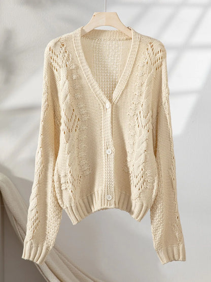 Chunky Cropped Button-Up Sweater Cardigan