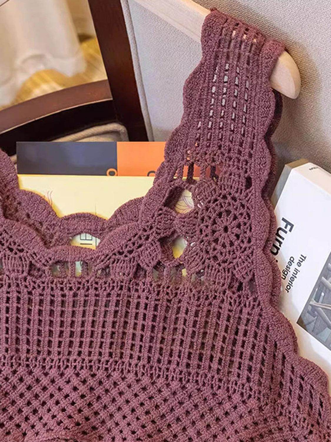 Openwork Scoop Neck Tank for Women in Sheer Cotton Style