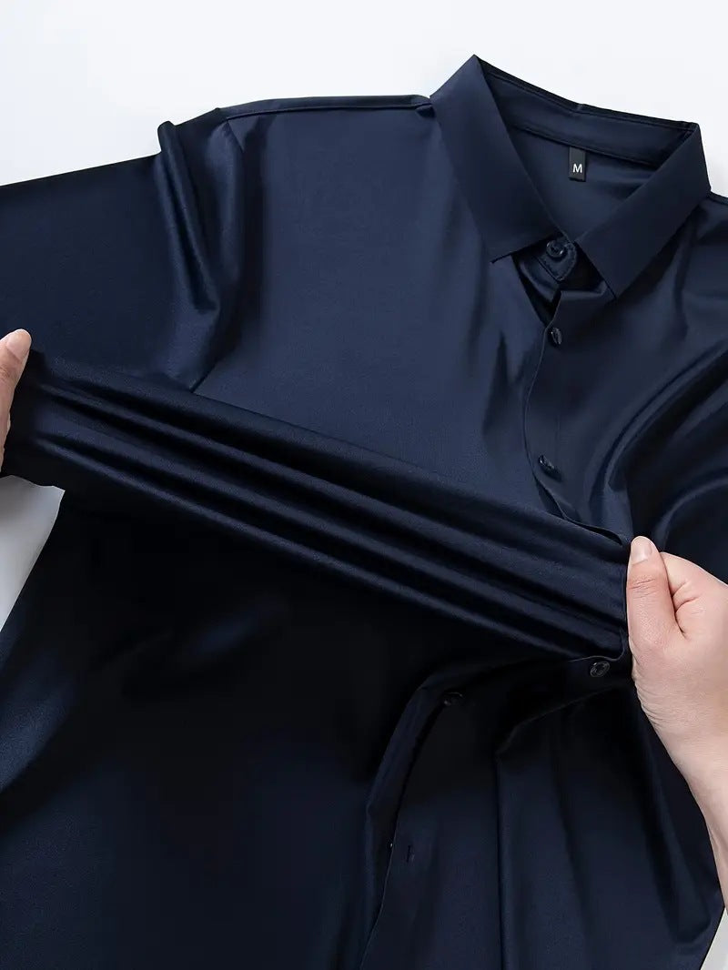 Seamless, Highly Elastic, Long-Sleeve, Wrinkle-Resistant Plus-Size Shirt For Men