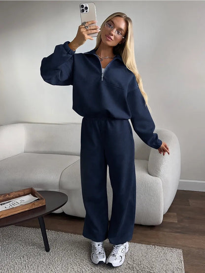 Women's Fleece-lined Sweatshirt And Pants Set