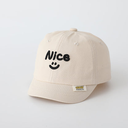 Children's Solid-color English Smiling Face Embroidered Adjustable Fashionable And Simple Short-brimmed Baseball Cap Suitable For Daily Outings And Entertainment