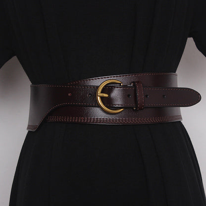 Japanese Pin Buckle Irregular Cowhide Embossed Girdle For Women