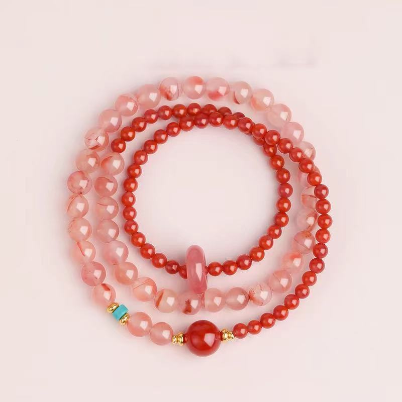 Natural South Red Agate Double Loop Bracelet Wealth Round Beaded Chain Traditional Energy Jewelry For Women