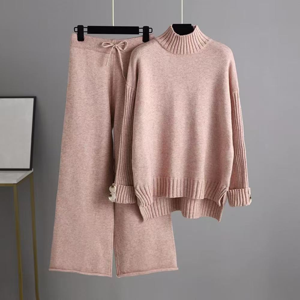 Women's Loose-fitting Half-turtleneck Knitted Set