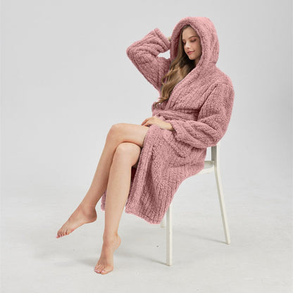 Sleep Robe Cozy Coral Fleece Bathrobe Loungewear Casual