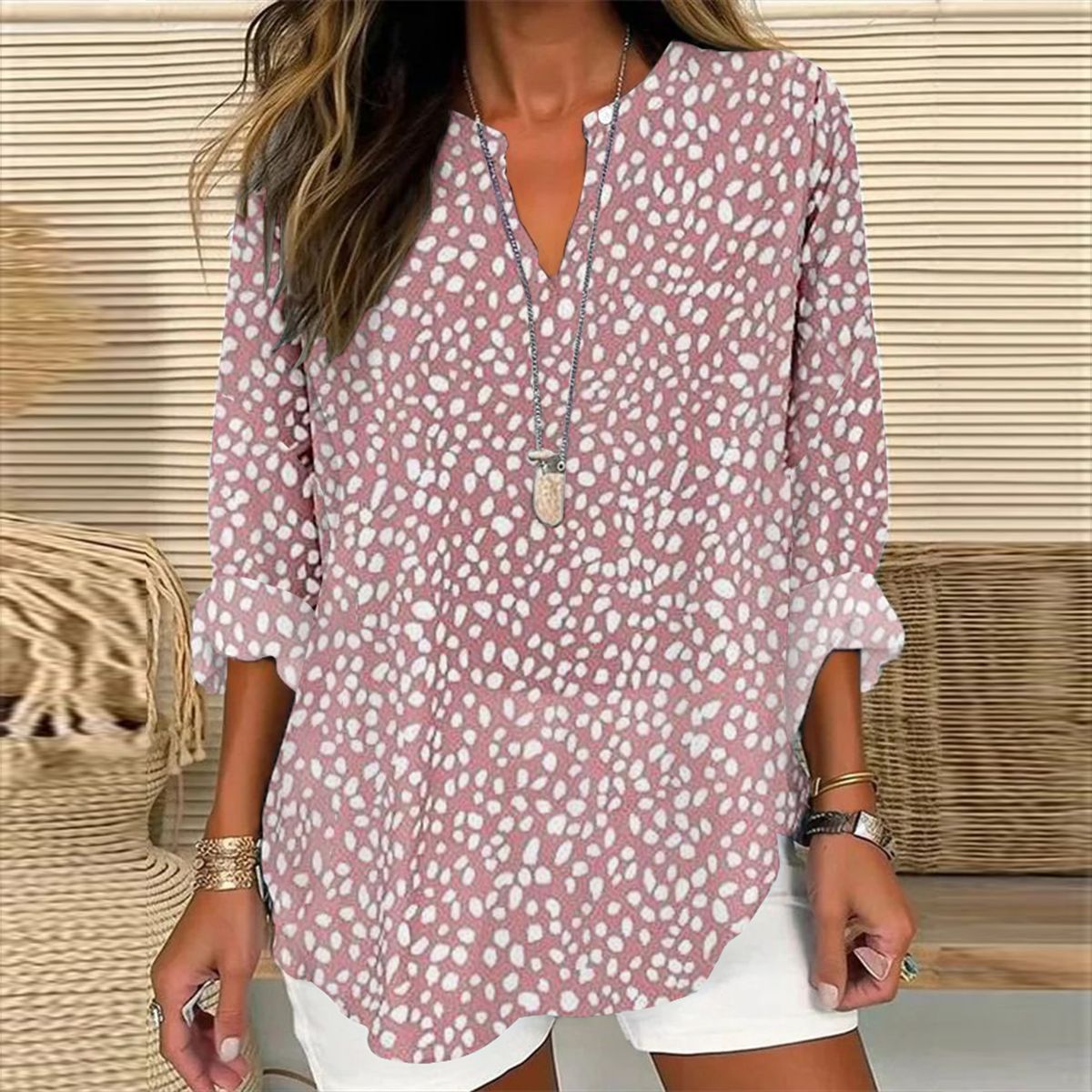 Independence Day Floral Long Sleeve V-Neck T-shirt