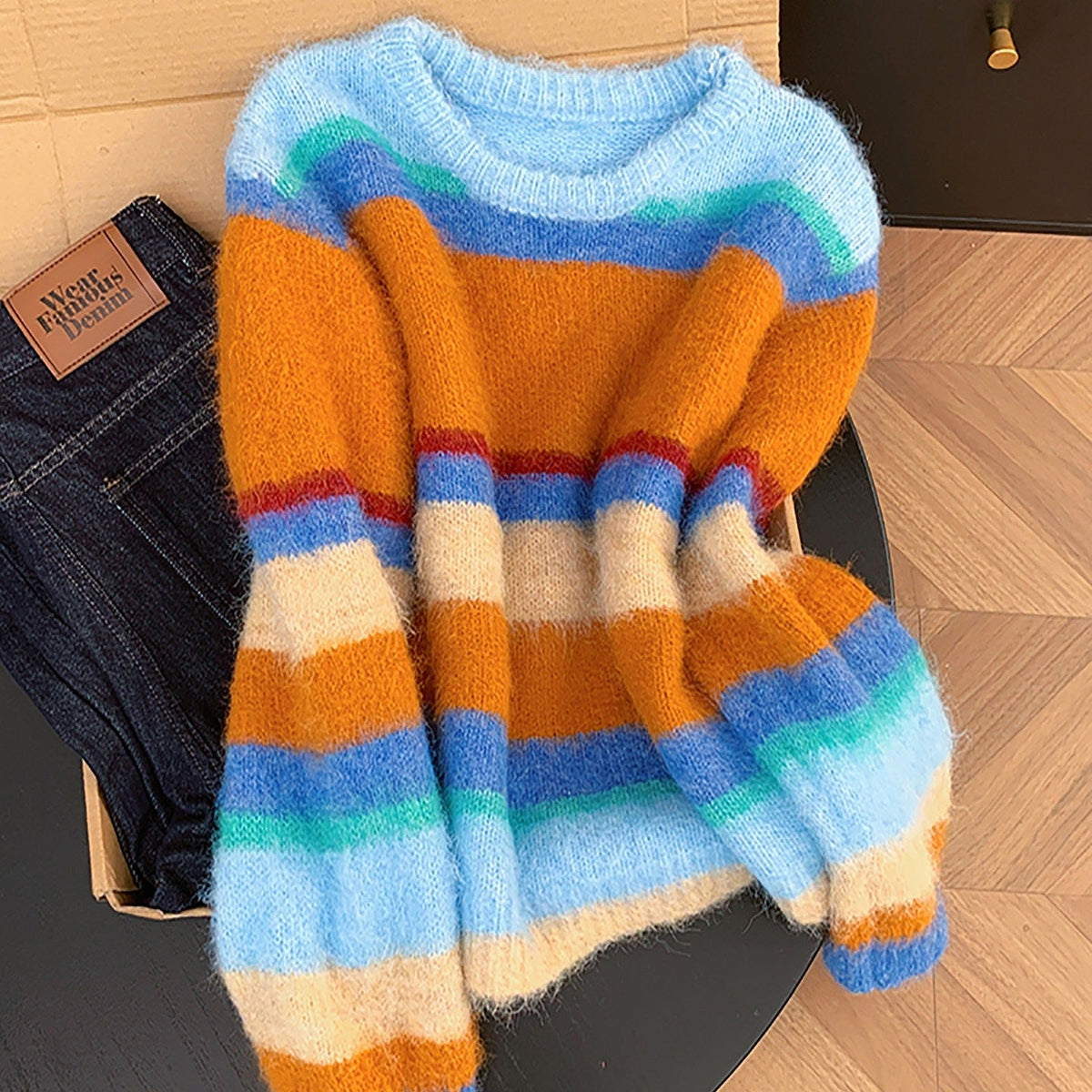 Loose And Versatile Dopamine-striped Sweater For Women