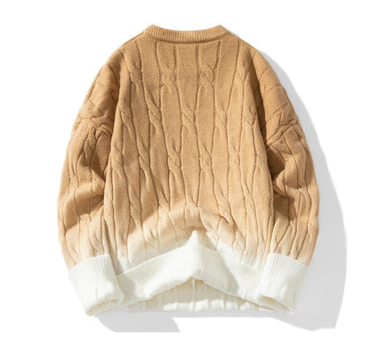 Idle Style Winter Gradient Contrast Round Neck Thickened Men's Sweater