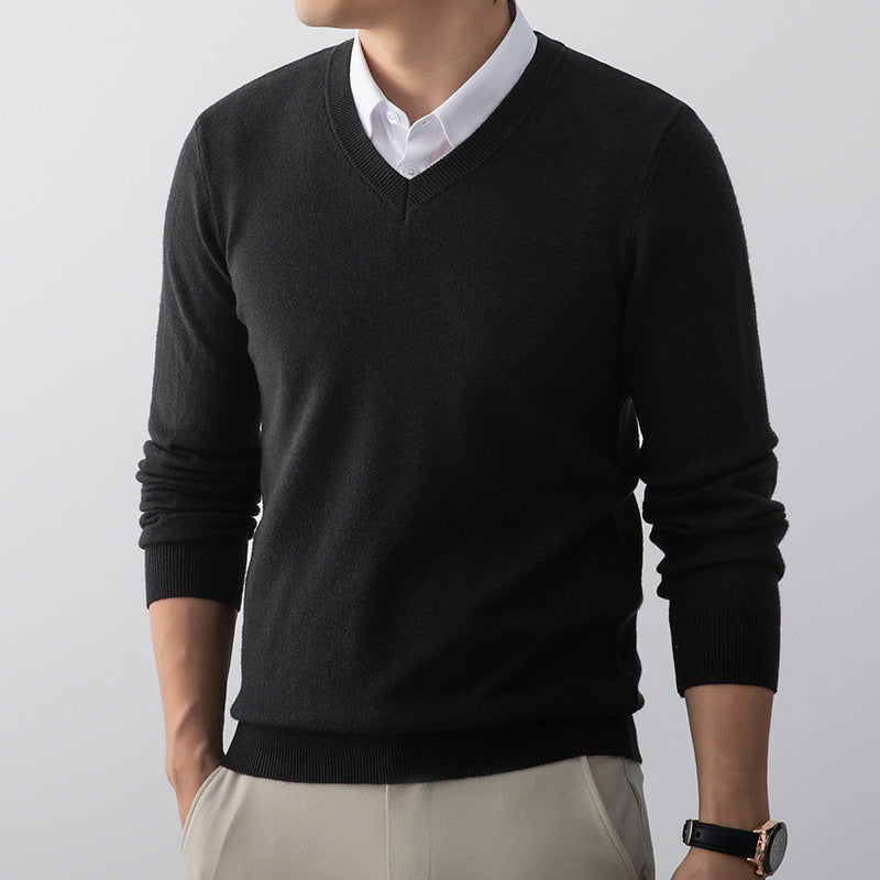 V-neck Base-layer Sweater Slim-fit Mens Knitwear