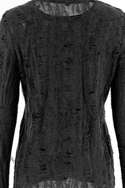 Distressed Round Neck Long Sleeve Blouse for Women Stylish