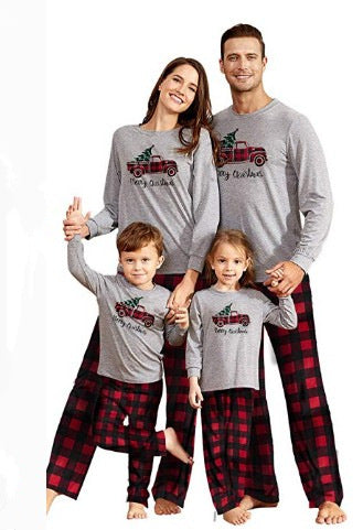 Car Printed Round Neck Color Blocking Family Suit