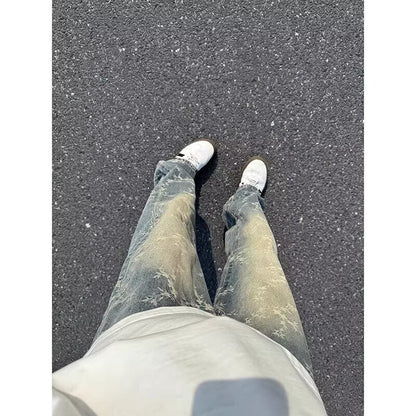 Mens American-Style Retro Jacquard Denim Jeans