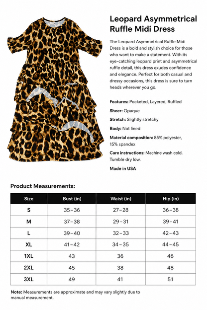 Leopard Asymmetrical Ruffle Midi Dress