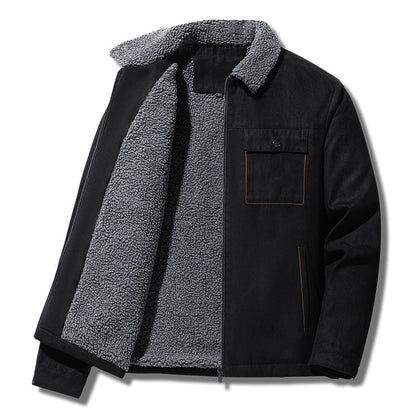 Suede and Velvet Thick Jacket for Middle aged and Elderly Men