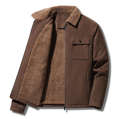 Suede and Velvet Thick Jacket for Middle aged and Elderly Men