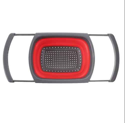 Color: Red - 1Pc Collapsible Scalable Silicone Colander Folding Kitchen Silicone Strainer Fruit Vegetable Wash Colanders kitchen Cooking Tool