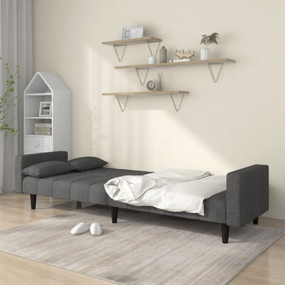 2-Seater Sofa Bed with Two Pillows Dark Gray Fabric