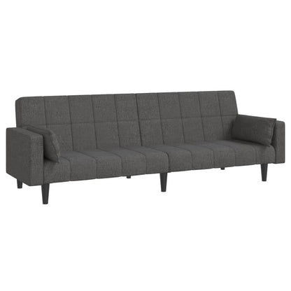 2-Seater Sofa Bed with Two Pillows Dark Gray Fabric