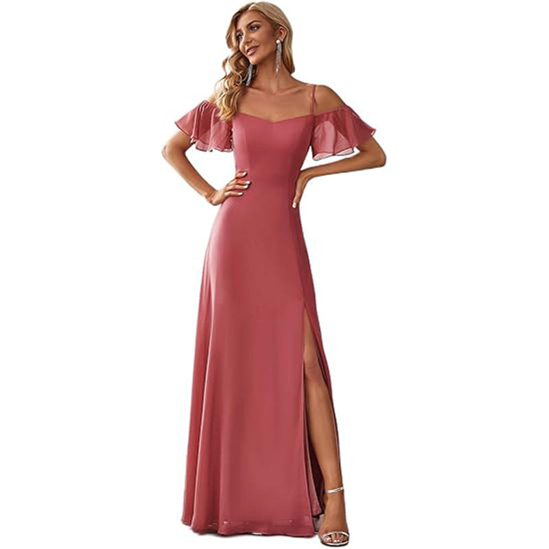 Off-shoulder Chiffon Maxi Dress, Womens Evening Gown