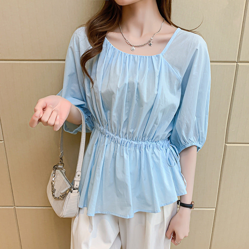 Irregular Ruffled Edge Thin Cotton Square Collar Shirt