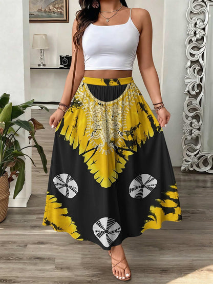 Womens 3D-printed Elastic High-waist Skirt