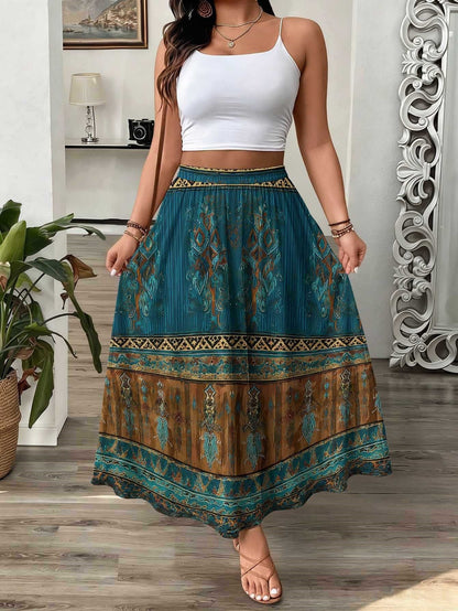 Womens 3D-printed Elastic High-waist Skirt