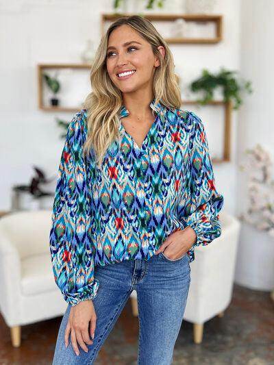 Double Take Full Size Printed Balloon Sleeve Blouse for Women