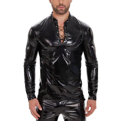 Men's Shiny Leather Long-sleeve Casual Top