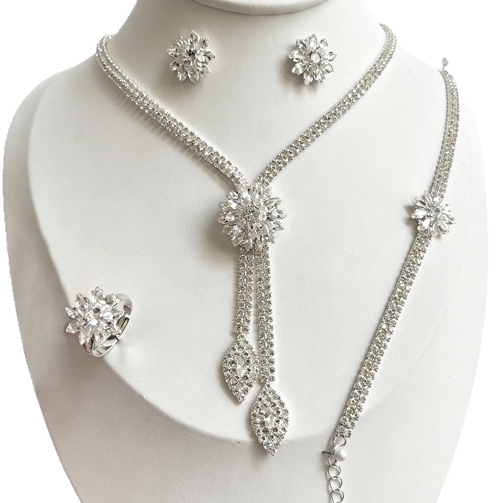 Flower Zircon Necklace Earring Bracelet Three-piece Set