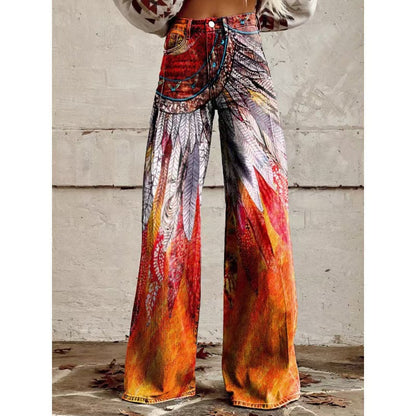 Women's Casual Wide-leg Pants Low-rise Denim Straight-leg Style