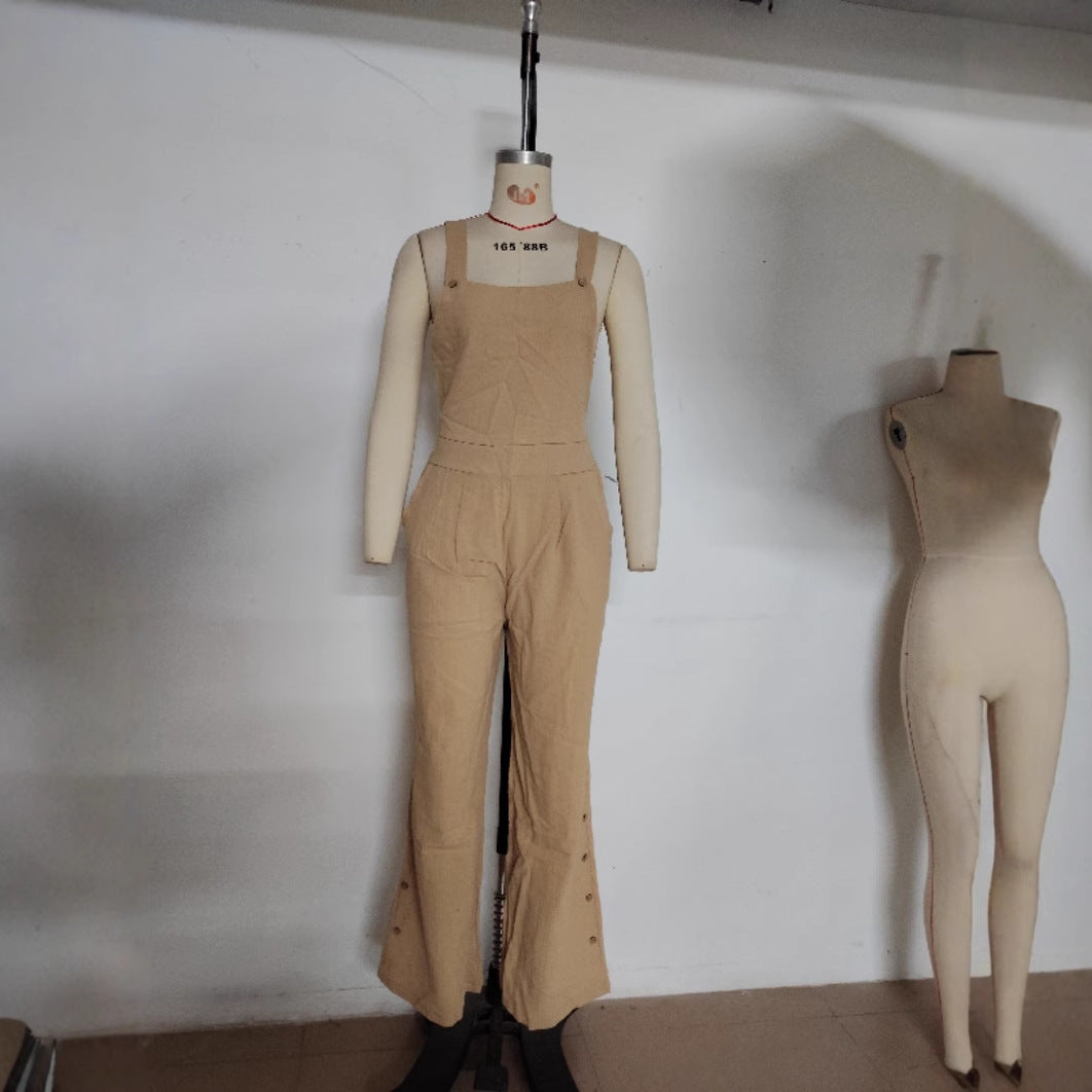 Womens Floral-print Side-pocket Relaxed-fit Suspender Pants