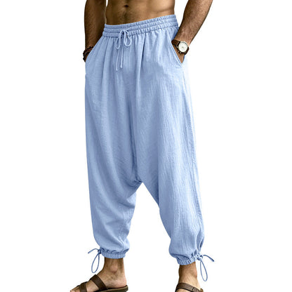 Mens Linen Drop-Crotch Harem Jogger Pants