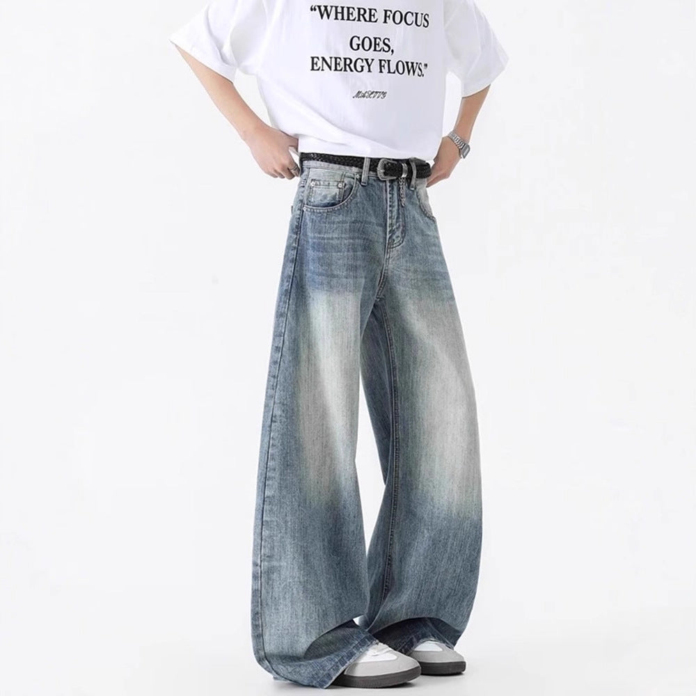 American-style Washed-and-distressed Loose-fitting Wide-leg Pants