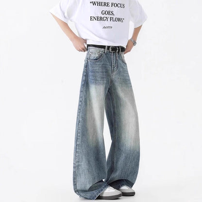 American-style Washed-and-distressed Loose-fitting Wide-leg Pants