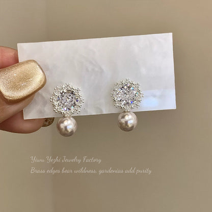 Melard Vintage Sunflower Diamond-studded Earrings, Tiger's Eye Stone And Pearl, Light Luxury, High-end, Versatile, Everyday Women's Earrings