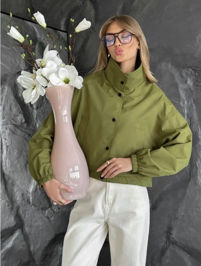 Loose-fitting Cropped Trench Coat For Petite Womens Jackets