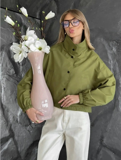 Loose-fitting Cropped Trench Coat For Petite Womens Jackets