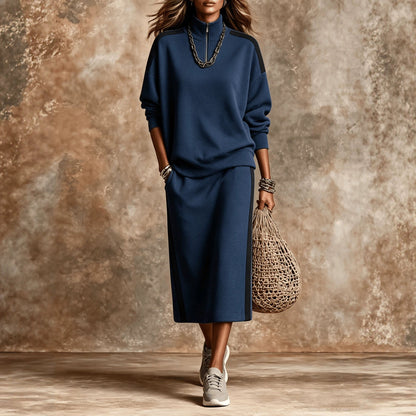 New Fallwinter Casual Chic Color-block Half-zip Sweatshirt And Loose-fitting Womens Set