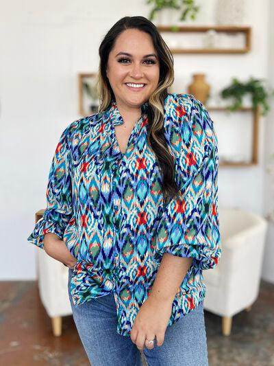 Double Take Full Size Printed Balloon Sleeve Blouse for Women