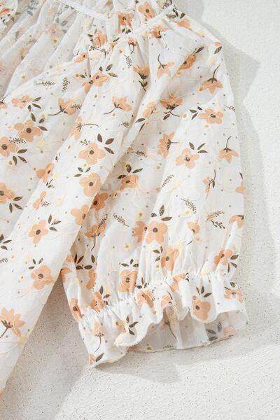 Frill Printed Notched Short Sleeve Blouse for Women