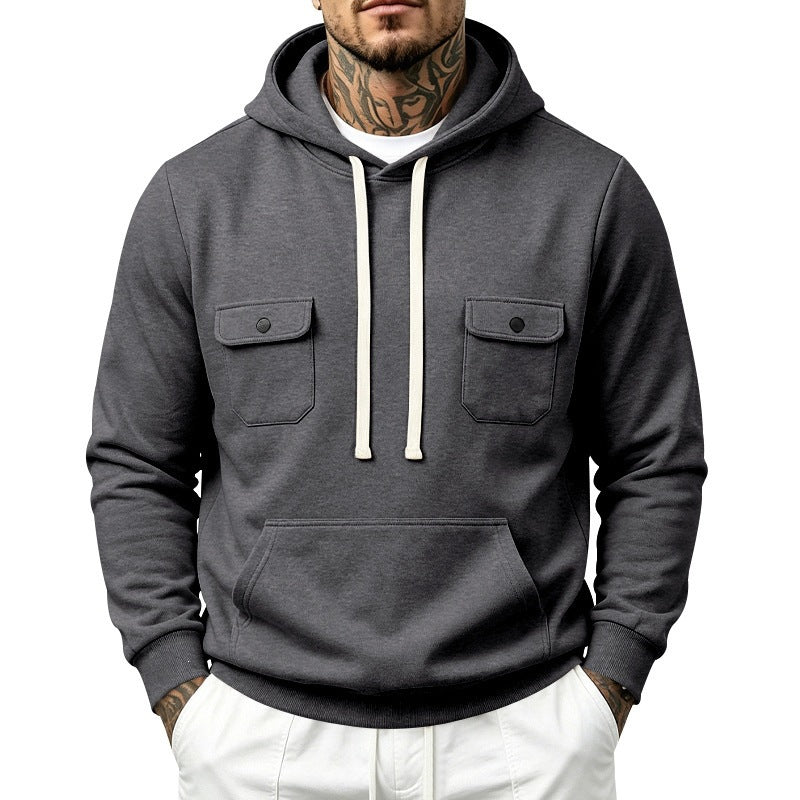 Knitted Casual Hoodie With Multiple Pockets Loose-fit Workwear Style With A Hood