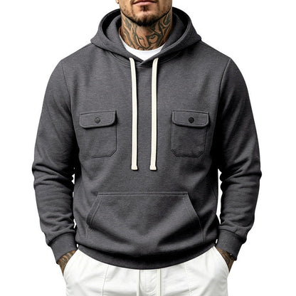 Knitted Casual Hoodie With Multiple Pockets Loose-fit Workwear Style With A Hood