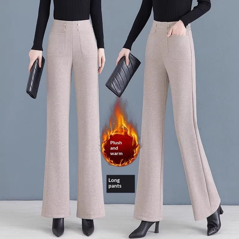 Womens Fallwinter Fleece-lined Slimming Bootcut Pants New Style